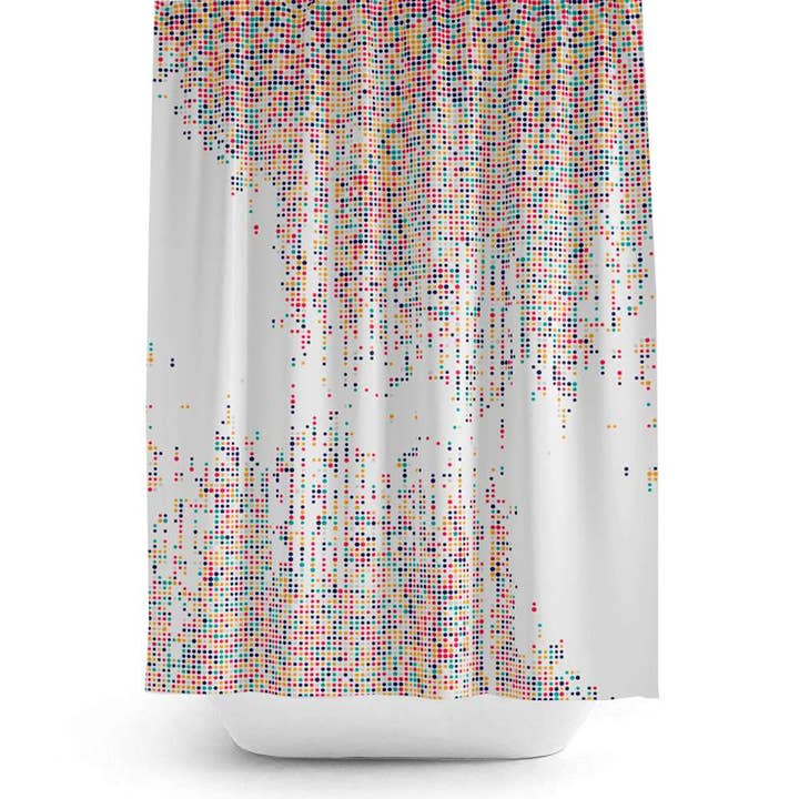Colourful Abstract Dots, Extra Long Fabric Bathroom Shower for wholesale by TROPIK HOME