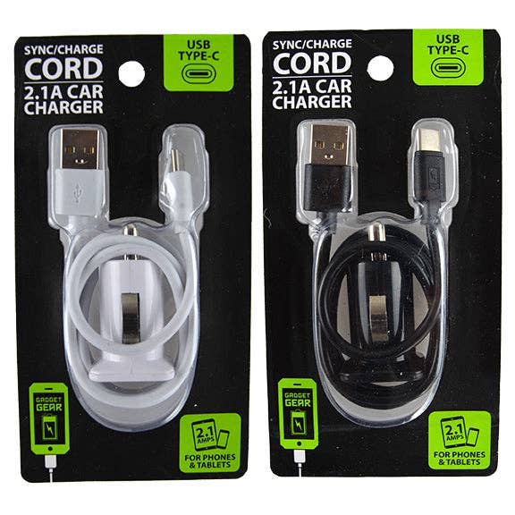 Car Charger with USB to USB-C Charging Cable Set- 2/Pack for wholesale by Novelty Brands