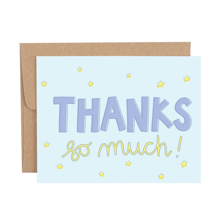 Thanks So Much Blue Thank You Greeting Card for wholesale by Callie Danielle