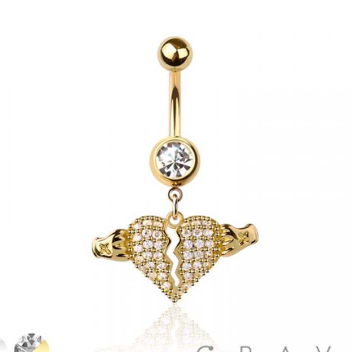 ACIER CHIRURGICAL 316L CŒUR BRISÉ PENDANT NOMBRIL NAVEL pour la vente par CRAVE