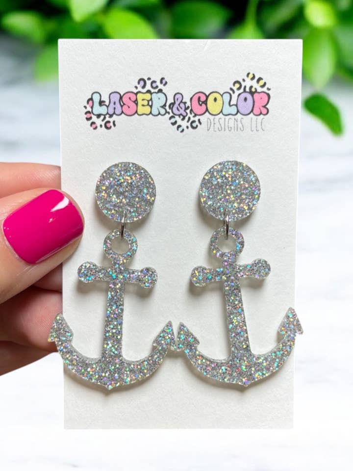 Nautical Earrings, Silver Anchor Earrings, Summer for wholesale by Laser & Color Designs LLC