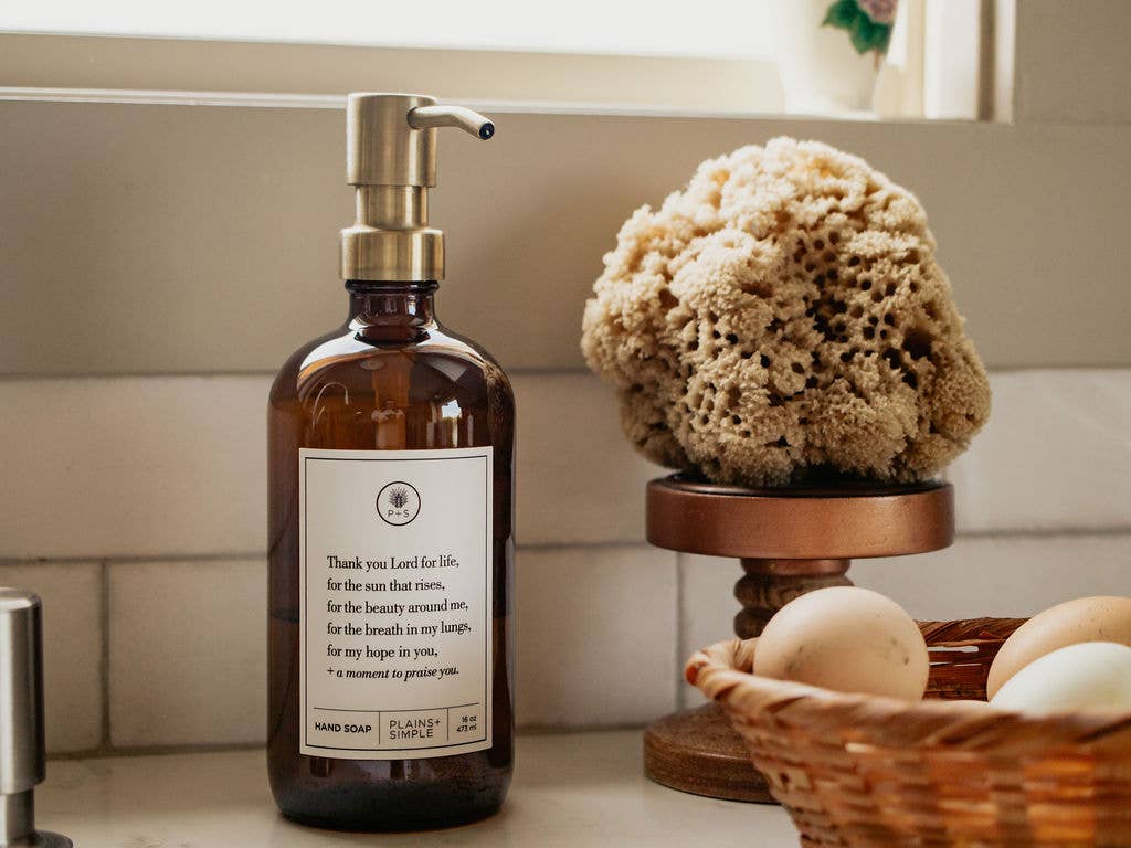 Plains + Simple - Wholesale Soap Dispenser - Thank You Lord Amber Glass Reusable Soap/Lotion Dispenser16