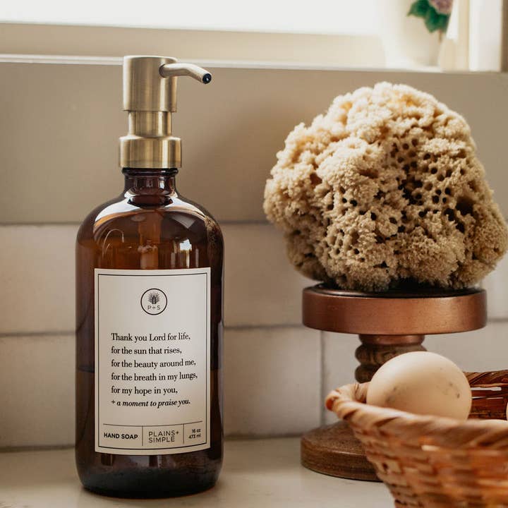 Plains + Simple - Wholesale Soap Dispenser - Thank You Lord Amber Glass Reusable Soap/Lotion Dispenser16