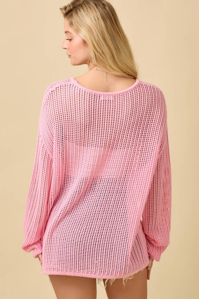 Main Strip - Wholesale Knit Top - Women's - 4th of July Boat Neck Crochet Sweater Knit Top