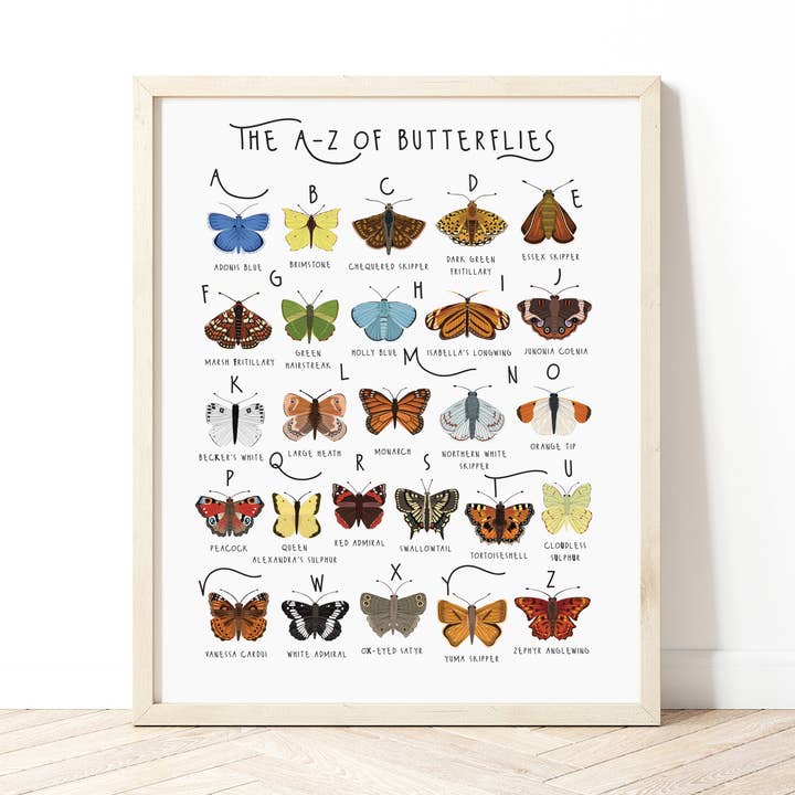 A-Z af sommerfugle Print for engroshandel hos Bea Baranowska Illustration