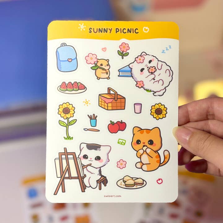 Sunny Picnic Waterproof Sticker sheet for wholesale by owloArt