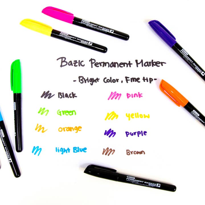 BAZIC Products - Wholesale Marker - Fine Tip Bright Color Permanent Markers (5/Pack)