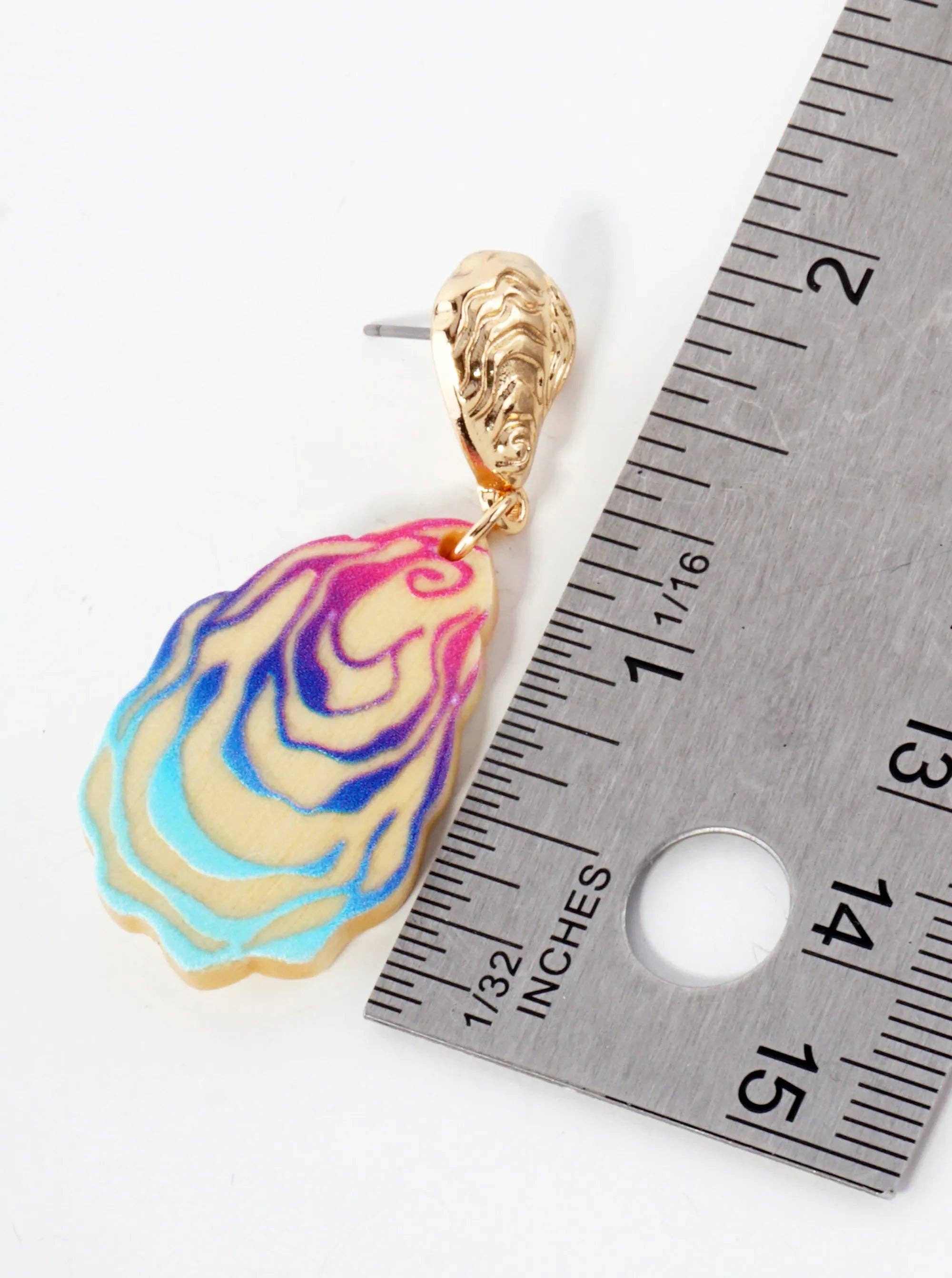 Ivory Sea-Life Laser-Cut Wood Oyster Drop Dangle Earrings for wholesale on Faire2