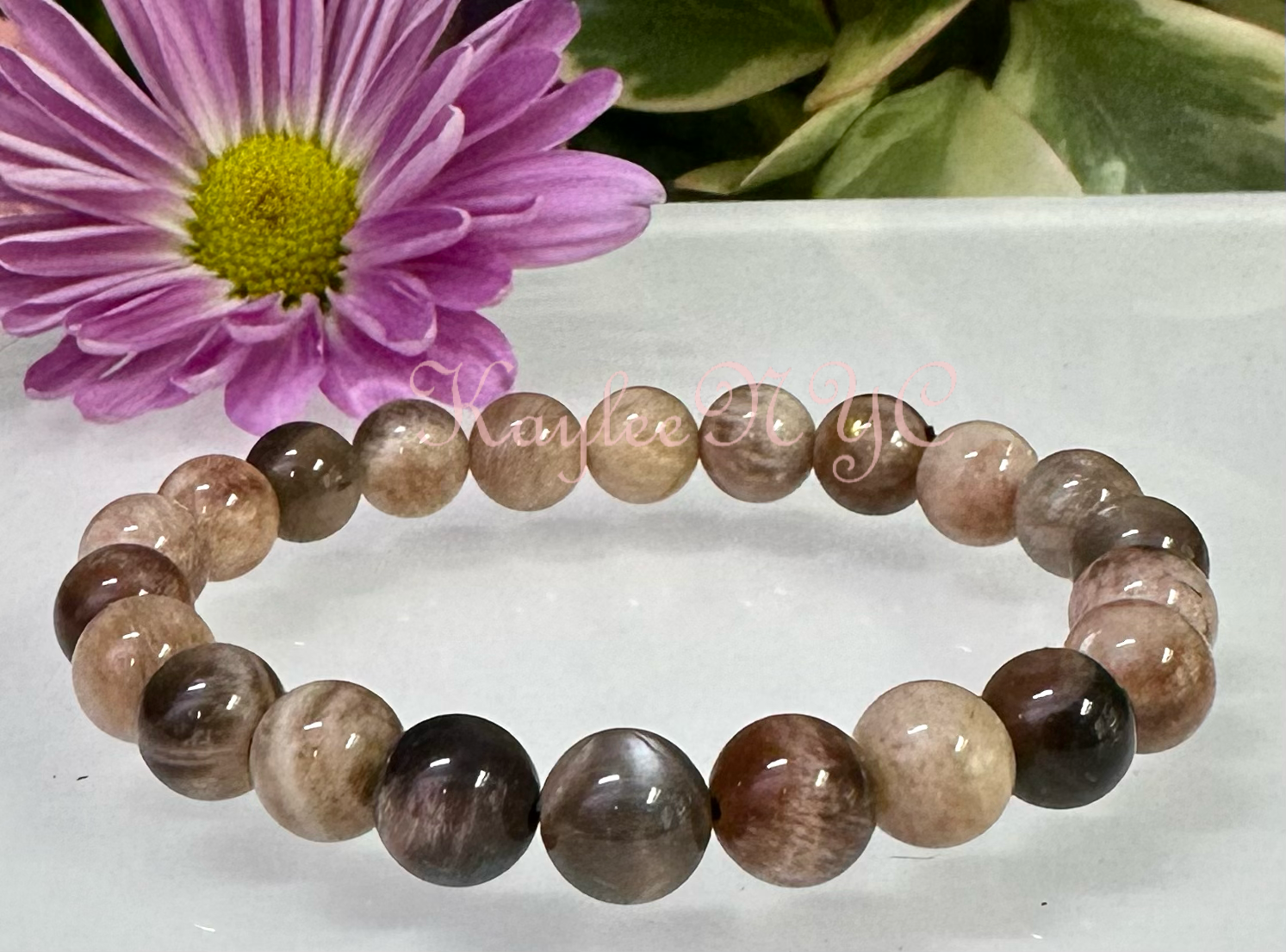 KayleeNYC - Wholesale Beaded Bracelet - Natural Black Moonstone 8mm 7.5” Stretch Bracelet3