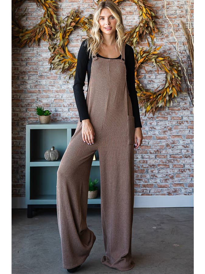 7th Ray - Wholesale Overalls - Women's - Rib Knit Wide Leg Adjustable Strap Overall Jumpsuit J5293