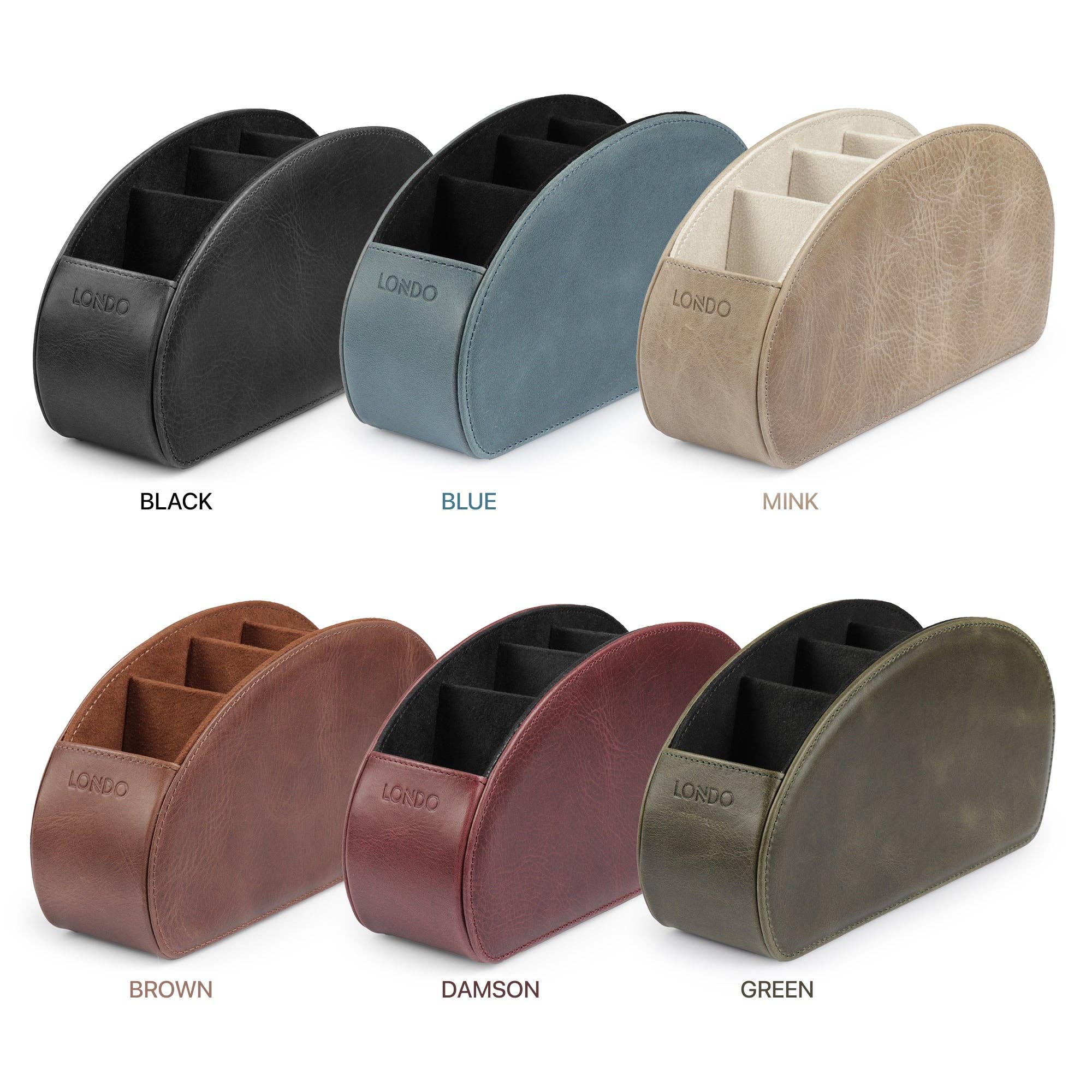 Londo - Wholesale Desk Organizer - Londo Remote Control Holder with 5 Pockets, Store DVD, Blu-Ray, TV, Roku or Apple TV Remotes, Italian Top Grain Leather with Suede Lining22