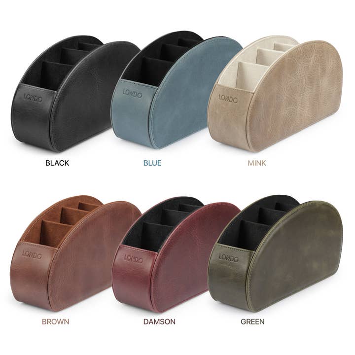 Londo - Wholesale Desk Organizer - Londo Remote Control Holder with 5 Pockets, Store DVD, Blu-Ray, TV, Roku or Apple TV Remotes, Italian Top Grain Leather with Suede Lining22