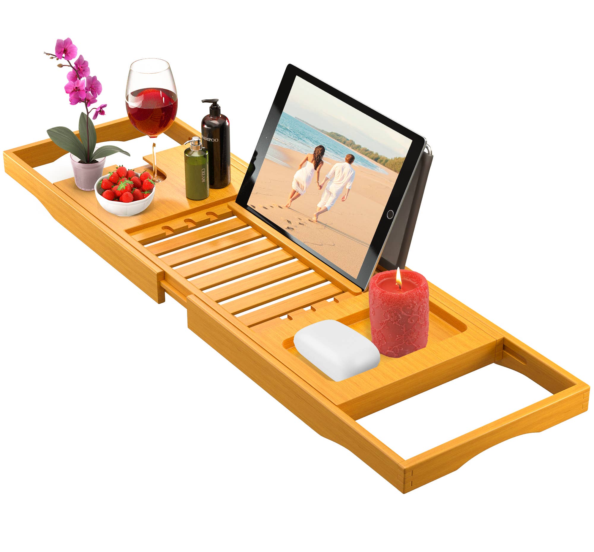 Bambusi - Wholesale Bath caddy - Bathtub Tray for Tub - Adjustable Bamboo Bath Tray for Tub