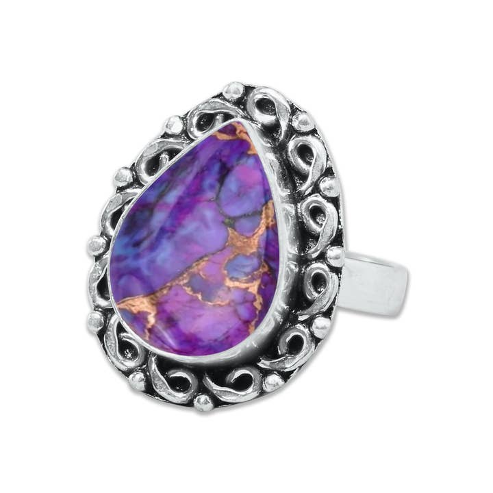 Handmade Jewels - Vente Bague de cocktail/de cérémonie - Bagues en turquoise cuivrée violette – Fait main, plaqué argent, bohème (sur commande)20