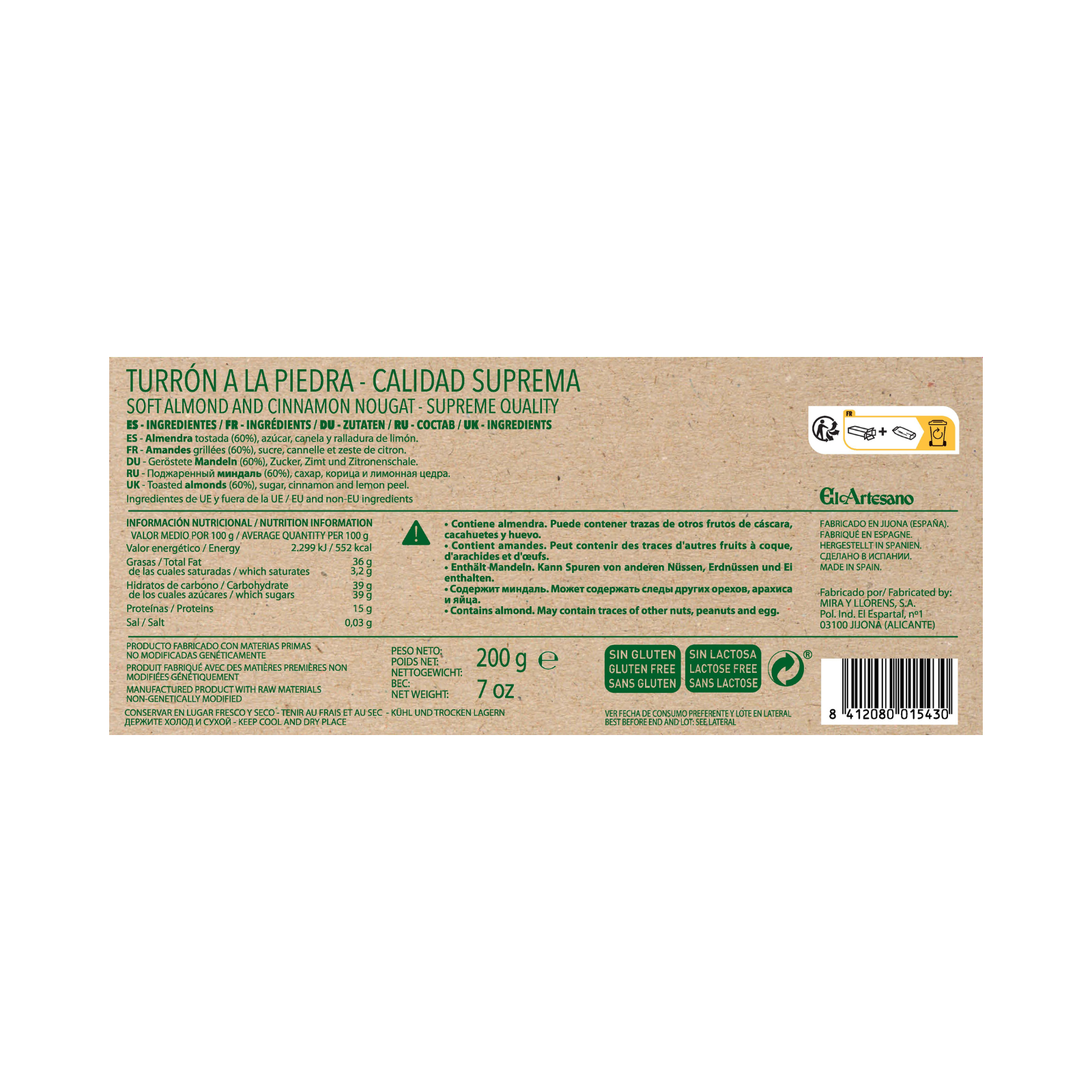 El Artesano - Wholesale Nougat - Artisan Stone Ground Nougat 200g -Vegan Friendly-1