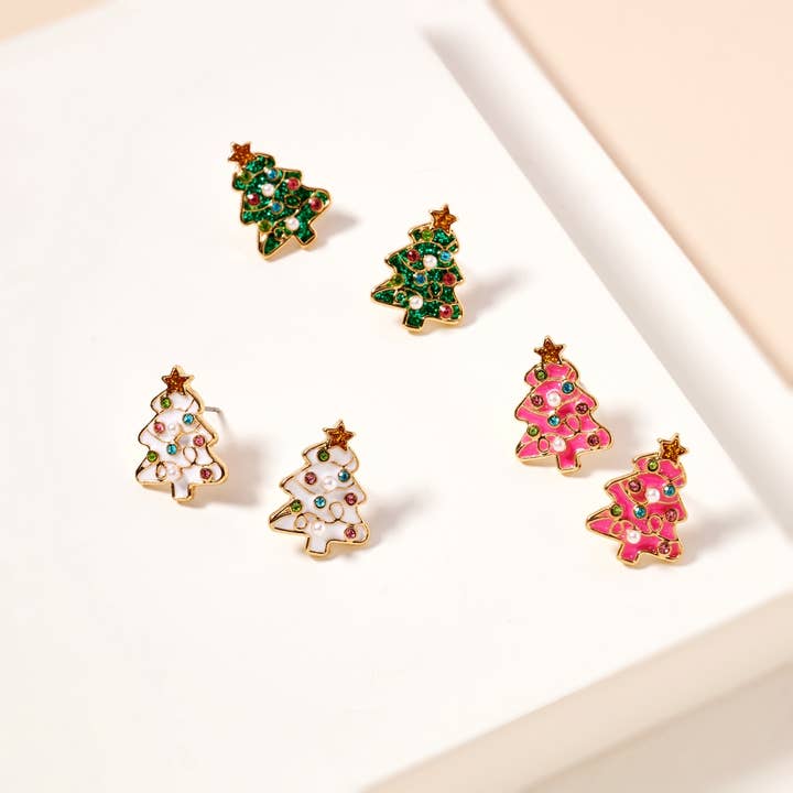 Frem - Wholesale Stud/Post Earrings - Christmas Tree Enamel Stud Earrings