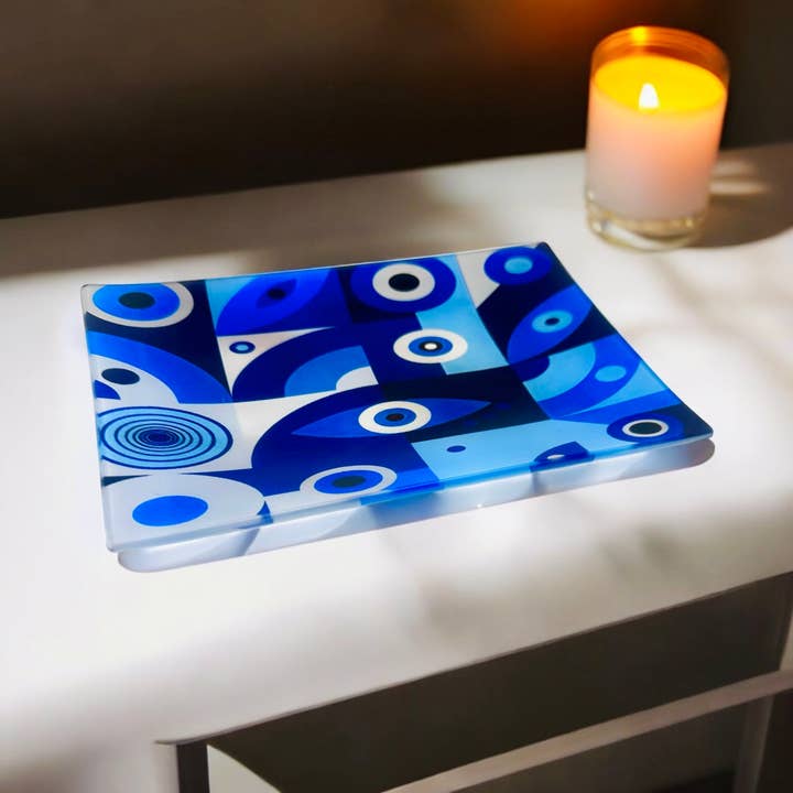 Resinate By KS / by KRISTIN SMITH - Wholesale Decorative Tray - Evil Eye Blues Trinket Tray Catchall   Â