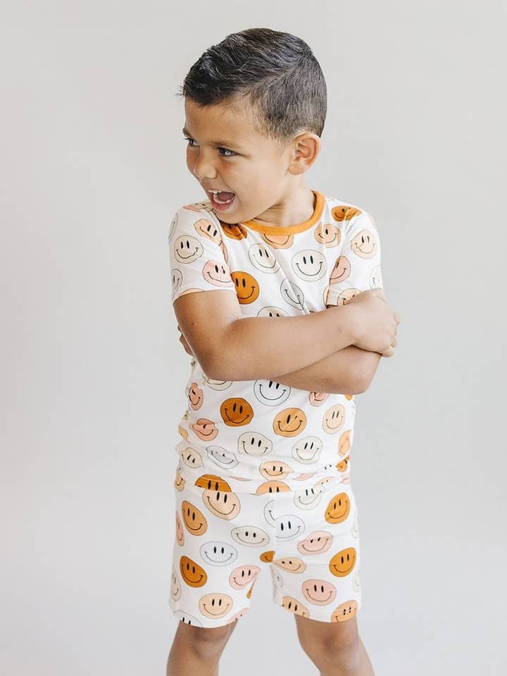 Lucky Panda Kids - Wholesale Sleepwear Set - Kids - Smiley Bamboo Kids Clothing Two Piece Shorts Set | Copper1