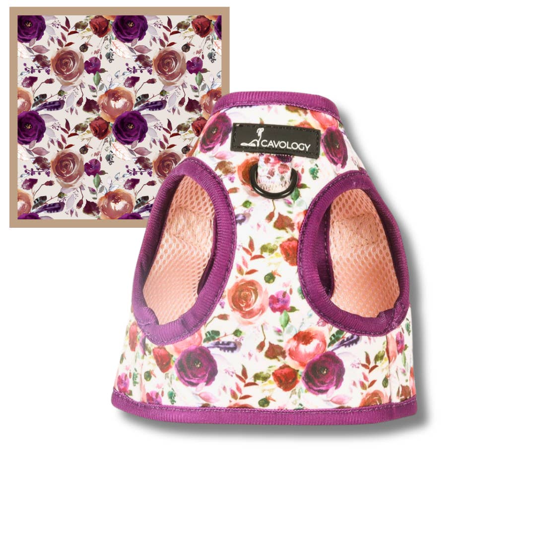 Cavology - Wholesale Pet Harness - Dog - Dog Vest Step-In Harness – Tea Rose Purple Plum Florals