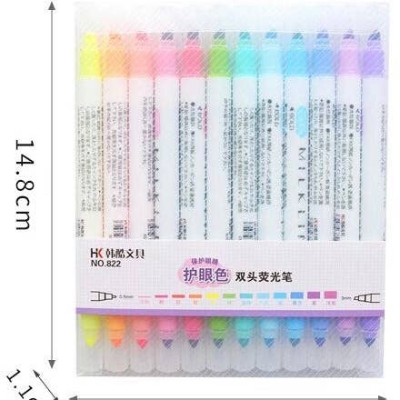 LULUFUNSTUDIO - Wholesale Marker - Mildliner Type Colourful Dual Pens 12set