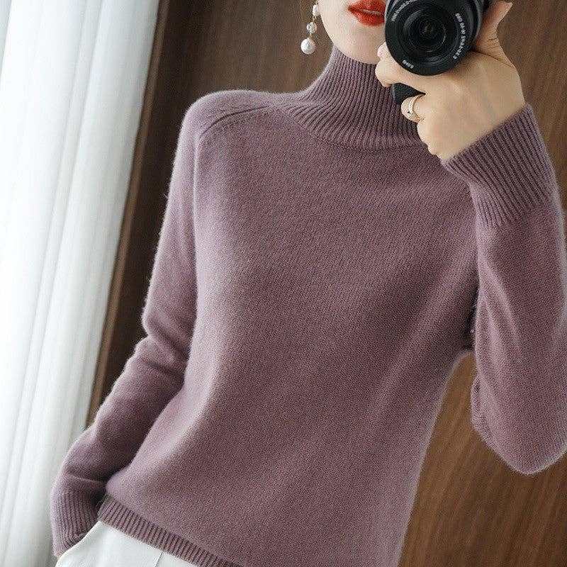FurDecoration - Wholesale Knit Sweater - Women's - Solid Color Minimalist High Neck Loose Fit Chunky Knit Sweater2