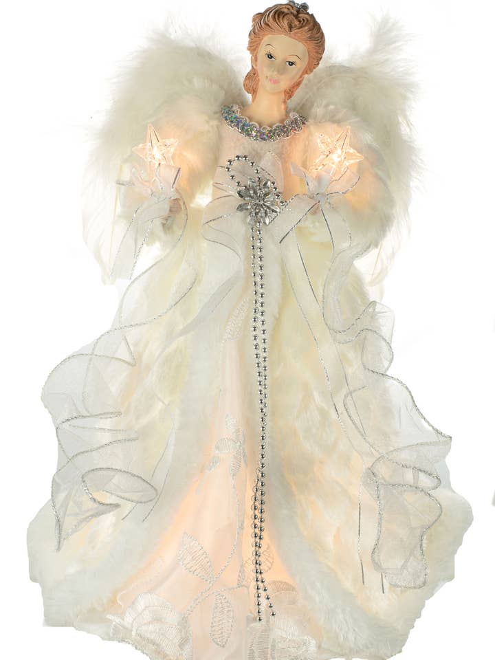 Ivory 10-Light Modern Angel Tree topper with Fur Coat for wholesale by Starlight Collection