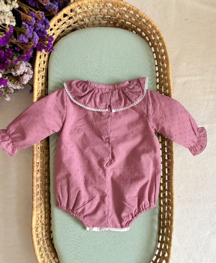 Maria Jasmim Baby & Child – Bodysuit - Bebé por atacado – Fofo Plumeti Rosa Manga Comprida1