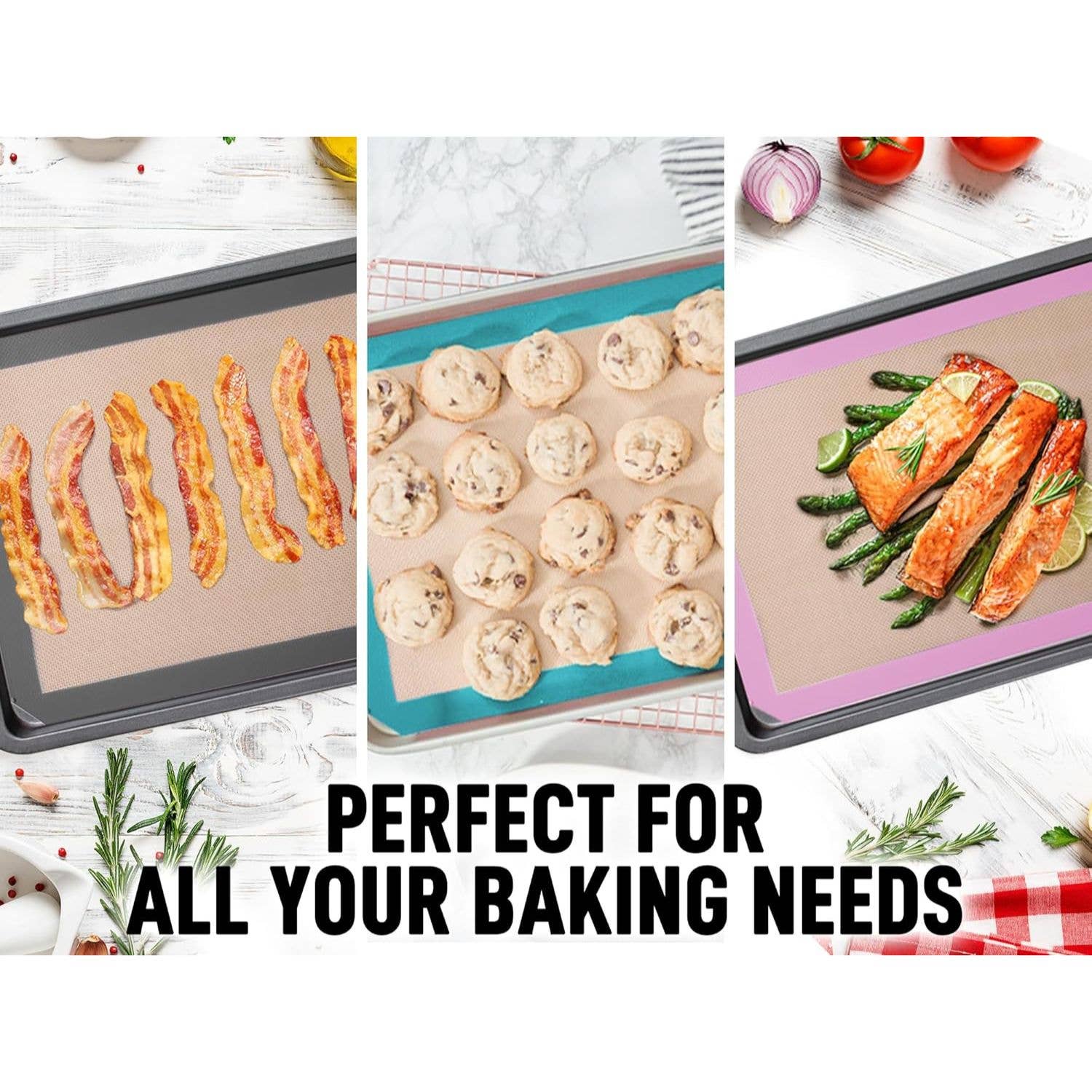 Zulay Kitchen - Vente Feuille/plaque de cuisson - Lot de 2 tapis de cuisson en silicone 42 x 29,5 cm antiadhésifs réutilisables11