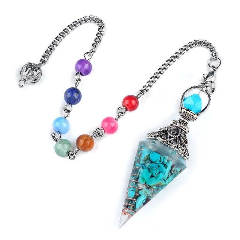 Mio Queena - Wholesale Spiritual Stone/Crystal - Hexagonal Cone Gravel Pendulum with Chakra Chain - CS14