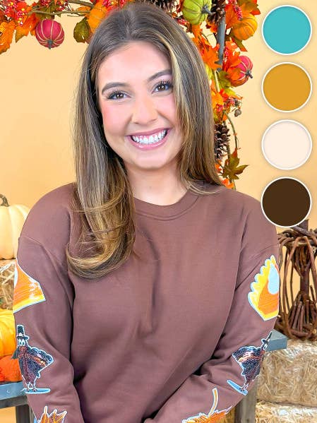 Sweatshirt Thanksgiving à manches scintillantes pour la vente par Sugar Stitch