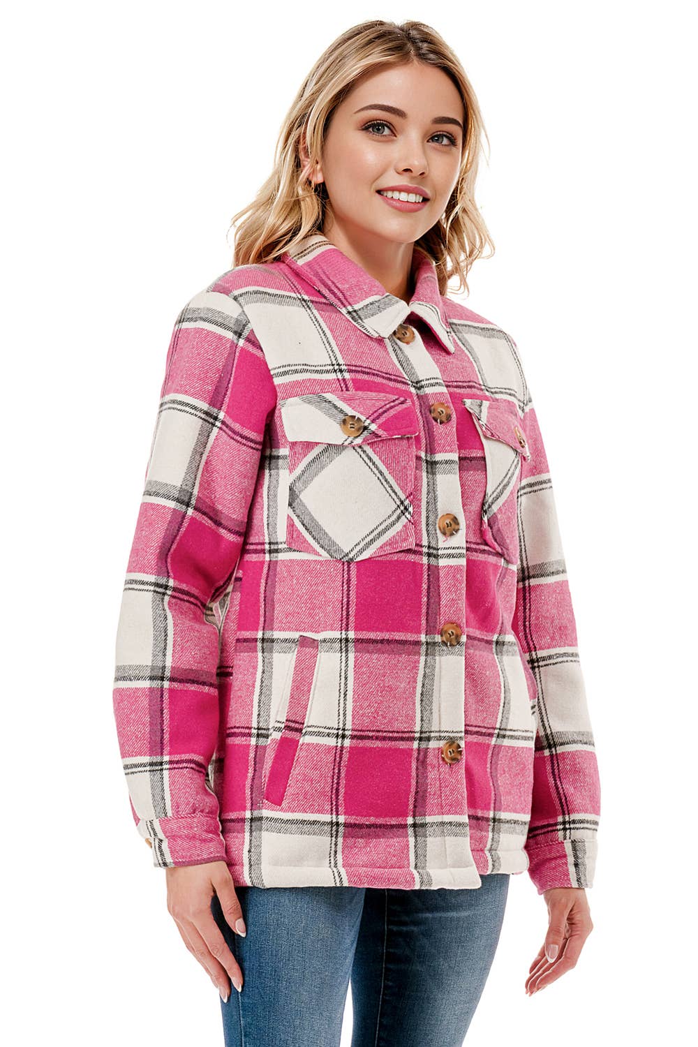 Color 5 – wholesale Skjortjacka/jackett – Dam – Flanellskjorta med rutmönster och foder av päls, med fickor.11