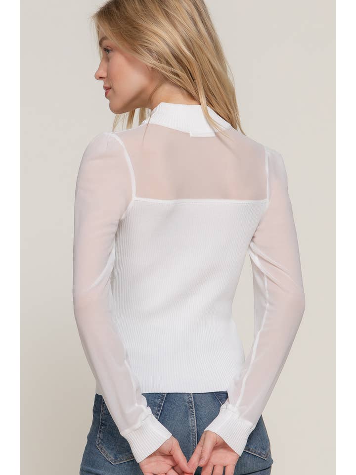 Active Basic | Active USA - Wholesale Knit Top - Women's - Long Sleeve Mock Neck Mesh Panel Detail Sweater Top