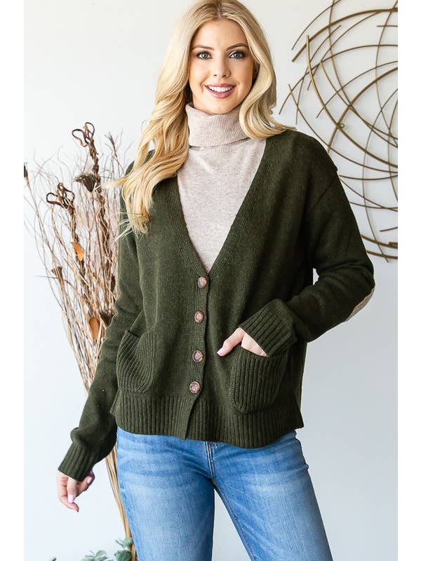 HEIMISH - Wholesale Cardigan - Women's - LVY326 LONG SLEEVE V NECK BUTTON DOWN CARDIGAN