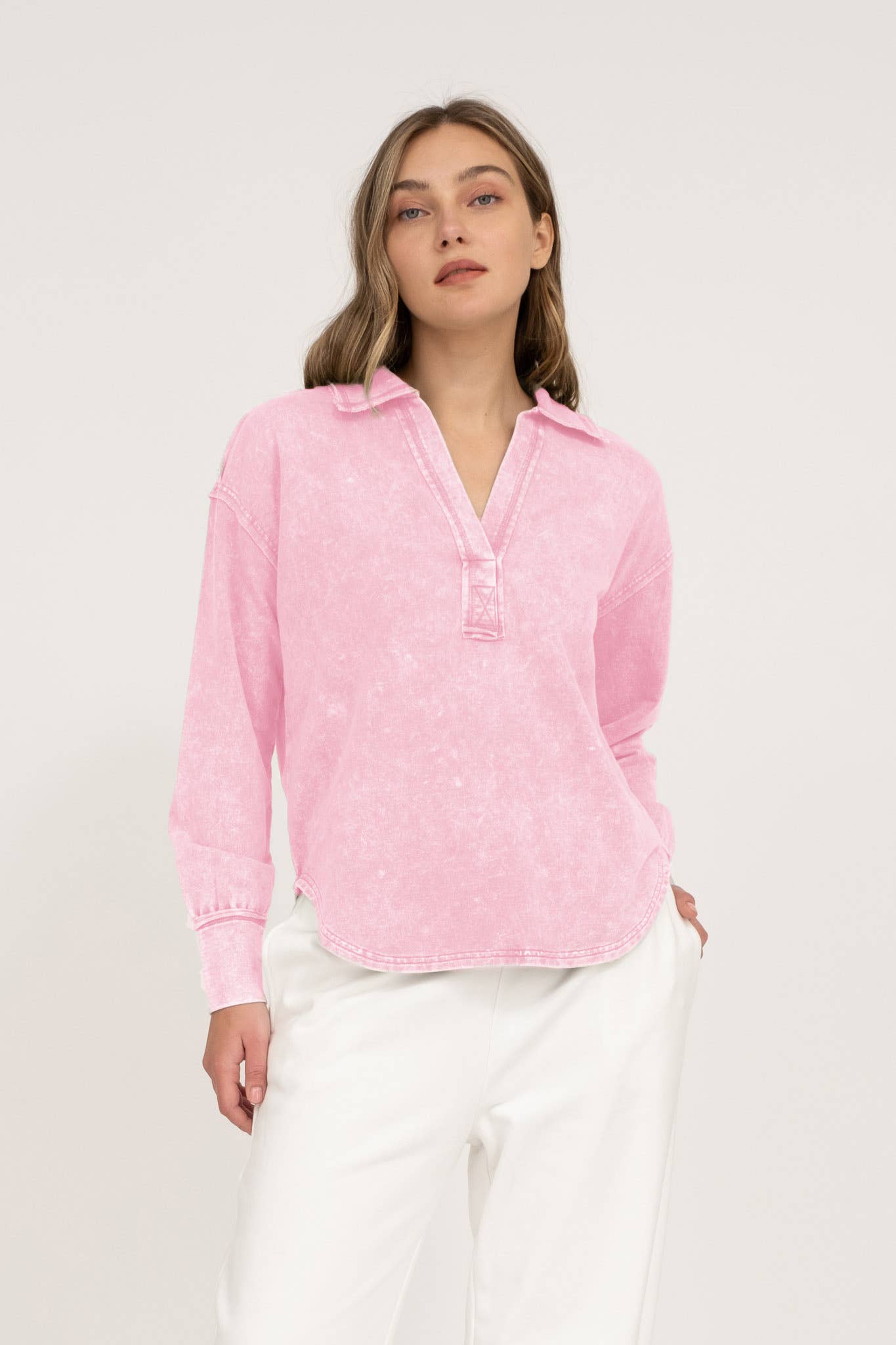 Blu Pepper - Wholesale Knit Top - Women's - WASHED COLLARED LONG SLEEVE KNIT TOP18