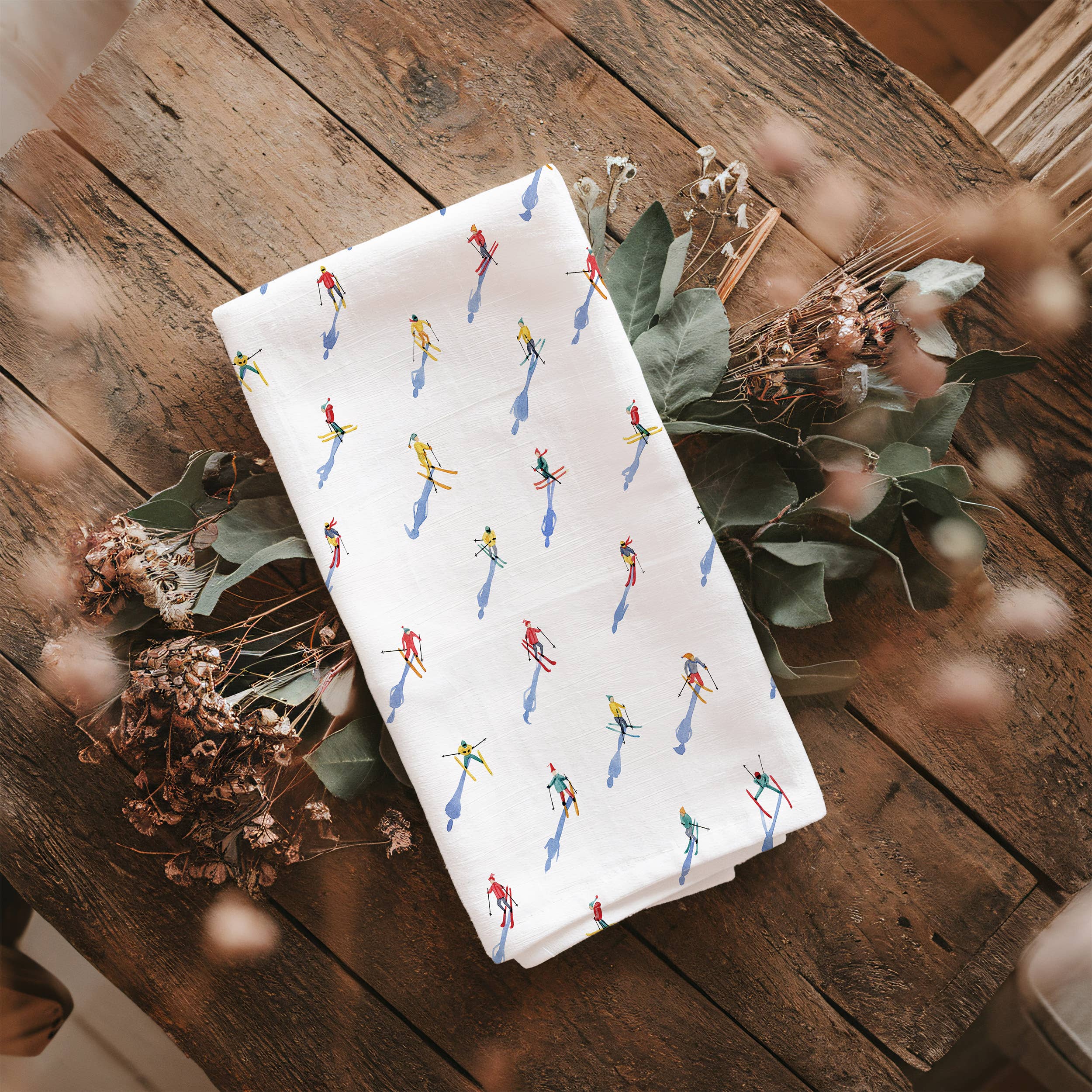 Watercolor Wednesday – Toalha de chá por atacado – Pano de prato Skiers | Toalha de cozinha para festas de inverno Apres Ski1