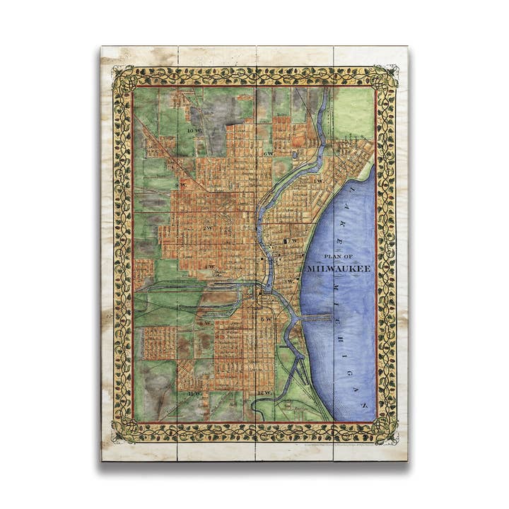 Mapa Histórico Vintage de Milwaukee, Wisconsin - Decoração de Parede por atacado de Old Wood Signs