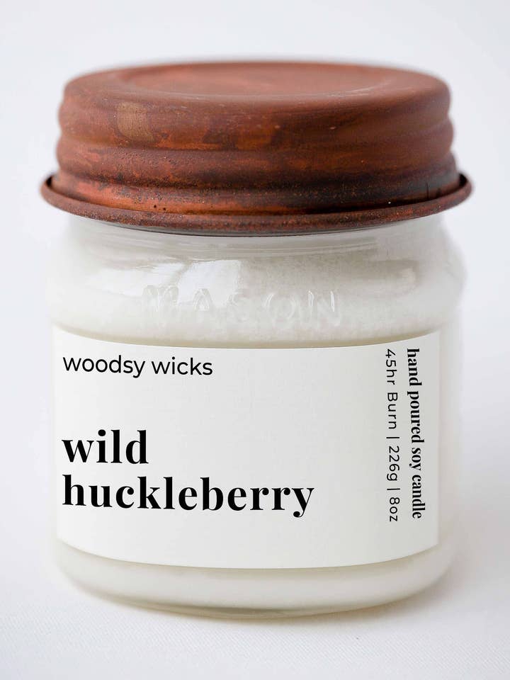 Wild huckleberry Soy Candle - Crackling Wood Wick for wholesale by Woodsy Wicks