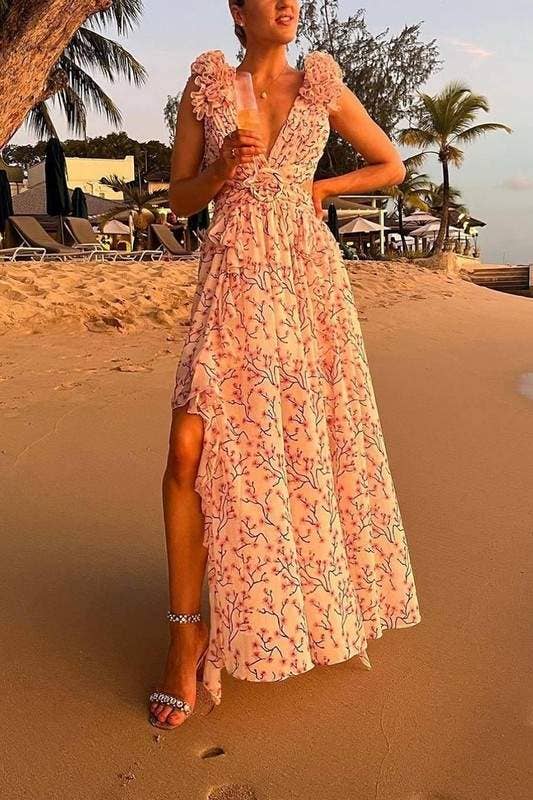 Queen Fashion - Wholesale Blouse - Women's - floral maxi dress with flutter sleeves10