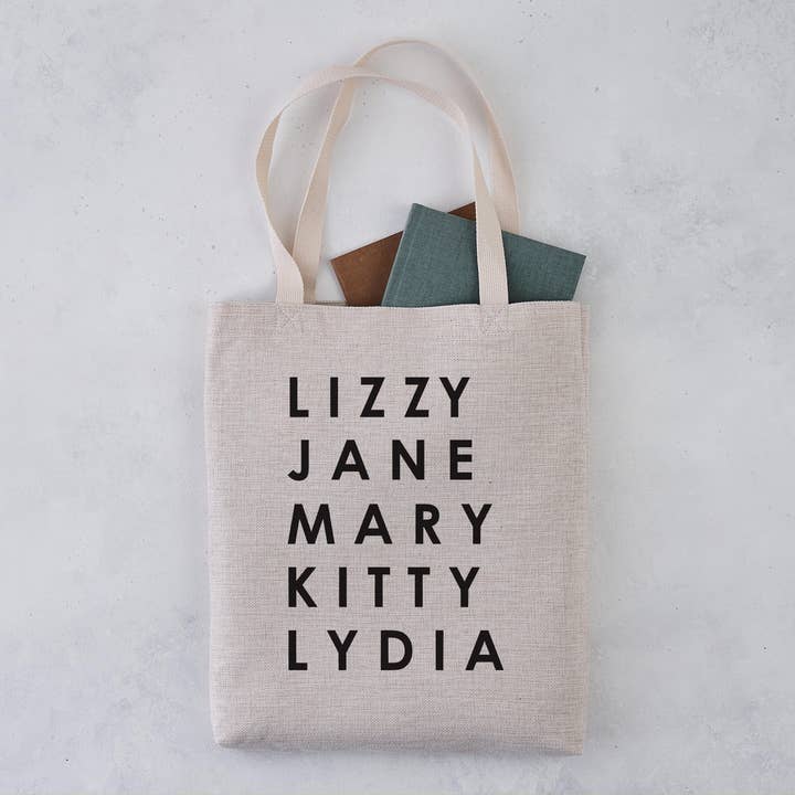 Sac fourre-tout pour la liste littéraire de la fierté et des préjugés Bennet Sisters pour la vente par Bookishly (US Duties Paid)