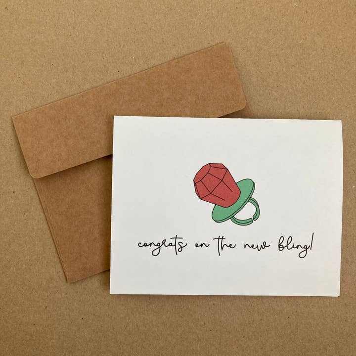 Congrats on the New Bling! - Wedding Engagement Card for wholesale by Longoria Doodles