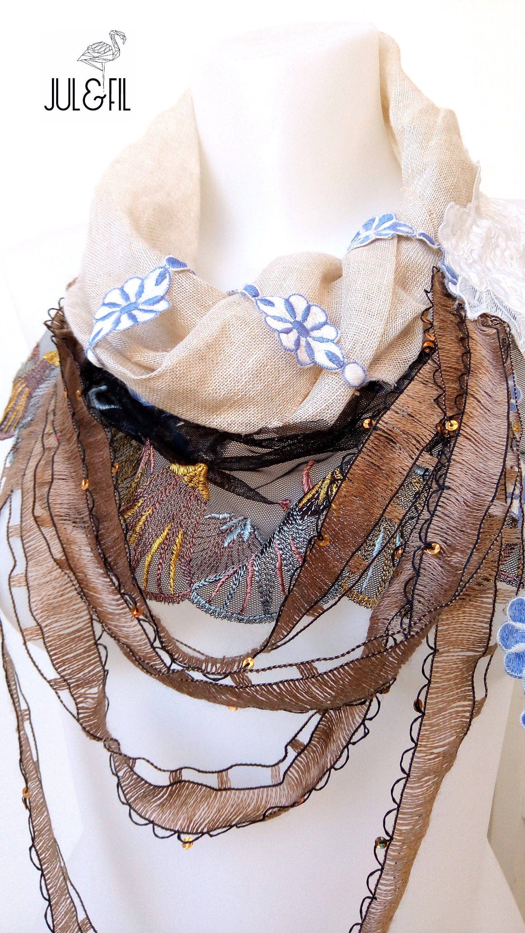 JUL ET FIL – wholesale Pendant/charm necklace – Free-form textile art collar scarf collar2