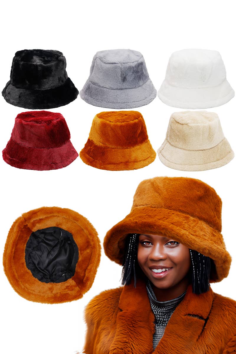 Cap Zone - Wholesale Bucket Hat - Women's - Oversized Fluffy Faux Fur Bucket Hat