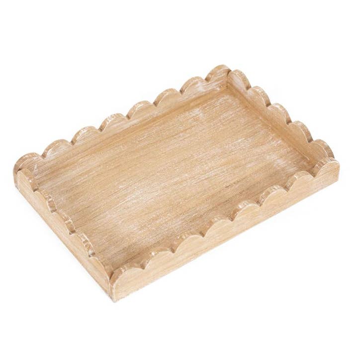 17006 - 13x9x2 wood scallop tray, natural Home Decor 12071 for wholesale by Devanie At Home (Formerly Adams & Co.)