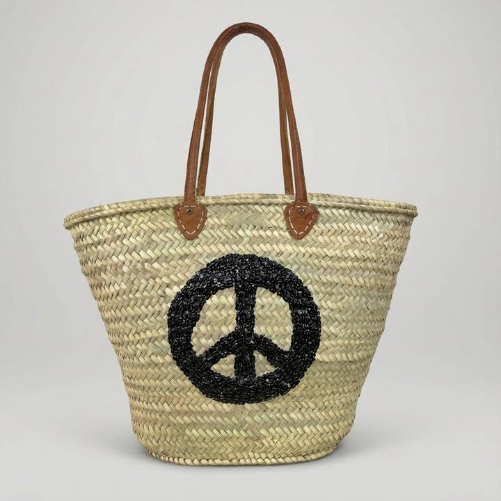 Melecraft - Wholesale Beach Bag - Peace Sign straw bag, french market basket11