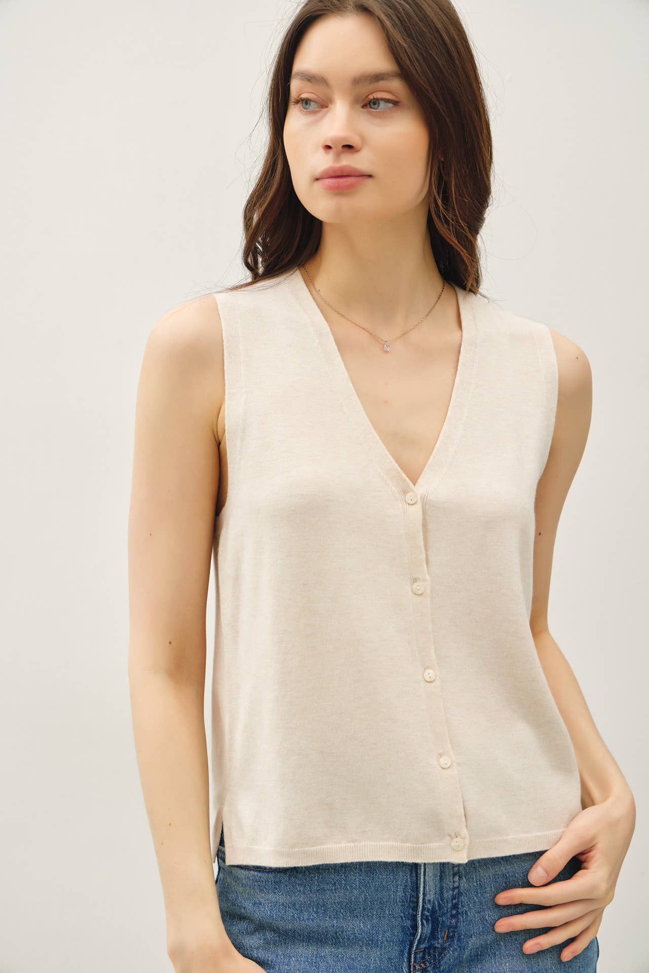 Be Cool - Wholesale Sweater Vest - Women's - BOXY CUT BUTTON UP V-NECK SWEATER VEST 3