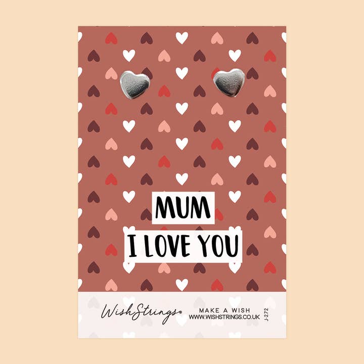 Mum, I Love You — Pendientes de corazón en tarjeta para venta al por mayor de WishStrings