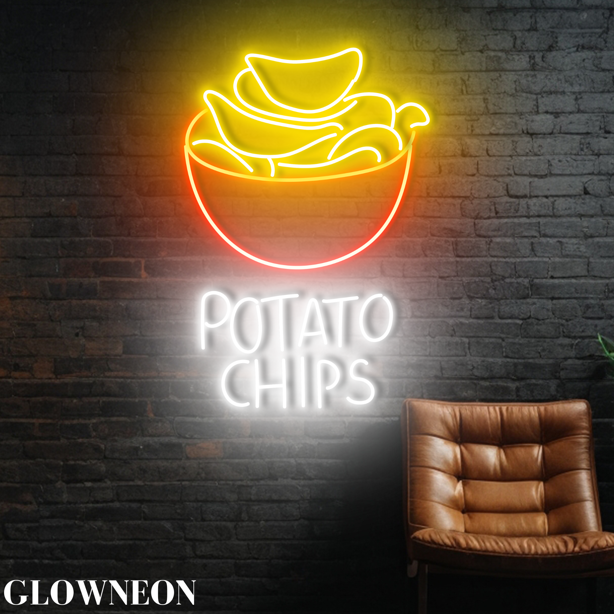 Glow Neon - Wholesale Neon Sign - Potato Chips Neon Decor, Potato Chips Store Wall Led Hanging0