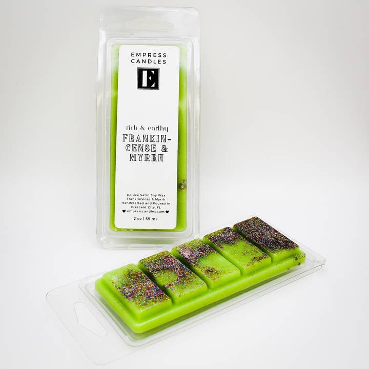 Natural Nontoxic Vegan Highly Scented Frankincense and Myrrh Wax Melts for wholesale by Empress Candles