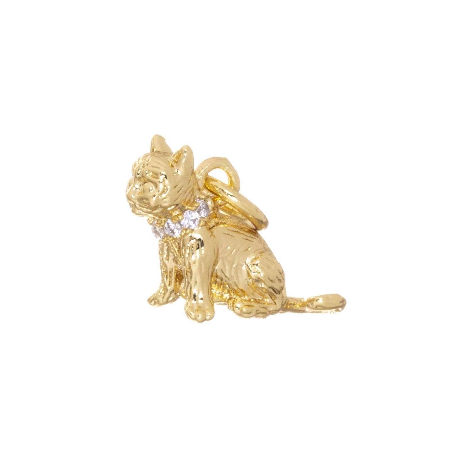 Jewel Pledge - Wholesale Individual Charm/Pendant - Gold Mini Cat Charm with CZ CPG1431