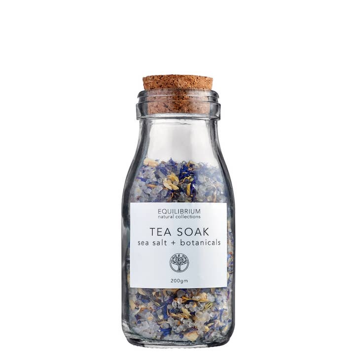 NATURAL TEA SOAK SEA SALT + BOTANICALS 200G (CORK) for wholesale by Equilibrium Natural Collections